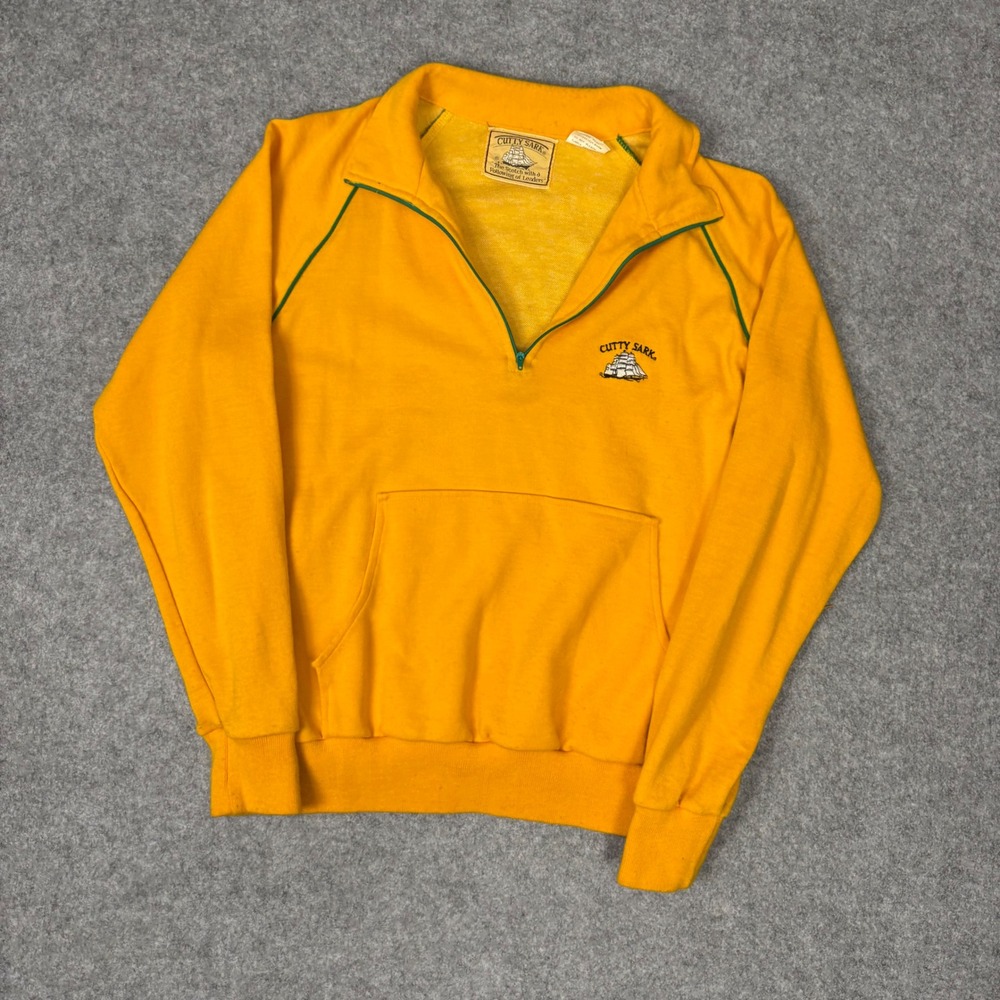 Vintage Cutty Sark Quarter Zip Sweatshirt Yellow Green Mens Large Ship Logo